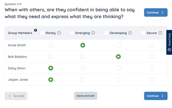 group assessment of Thrive-Online